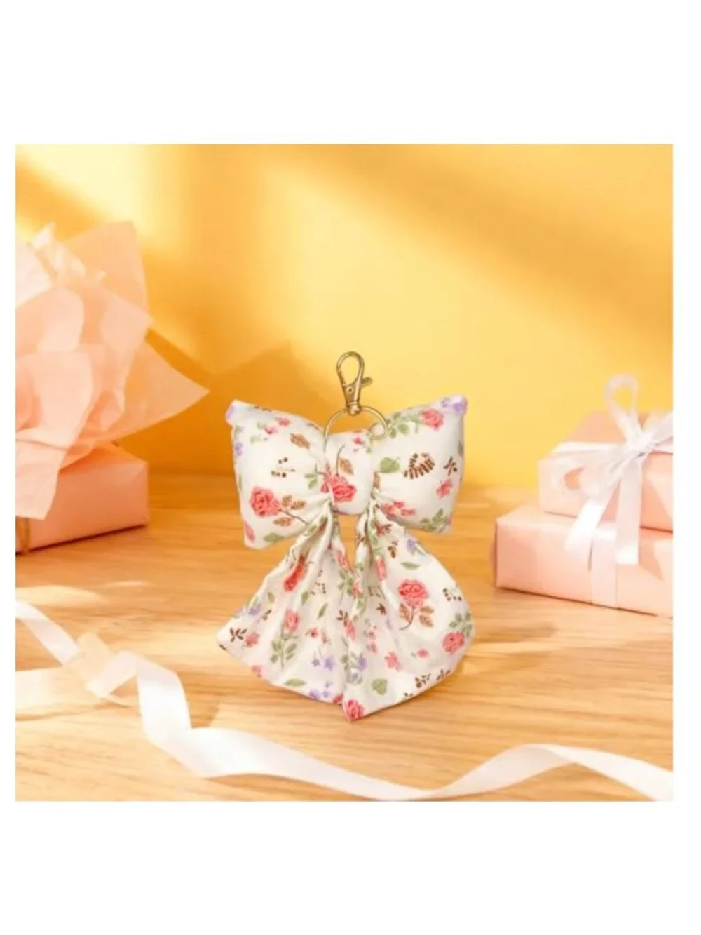 Handmade Puffy Bow Keychain Bag Charm Keyring Purse Accessory for Tote Backpack